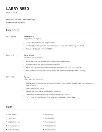 Bench Hand Resume
