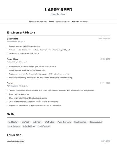 Bench Hand Resume