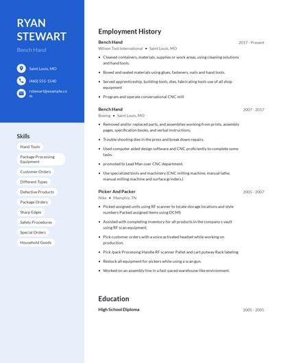Bench Hand Resume