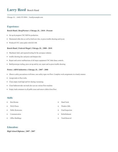 Bench Hand Resume