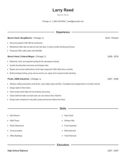 Bench Hand Resume