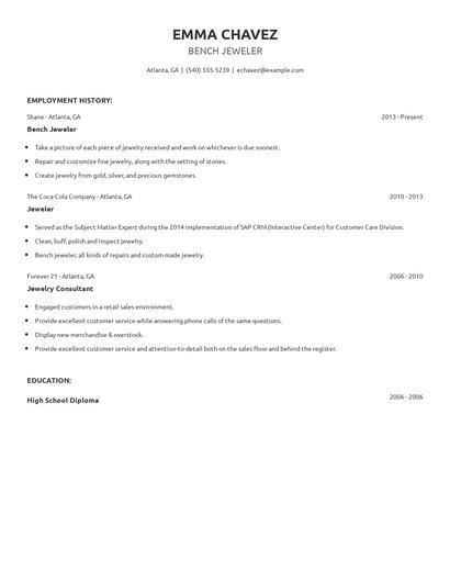 Bench Jeweler Resume