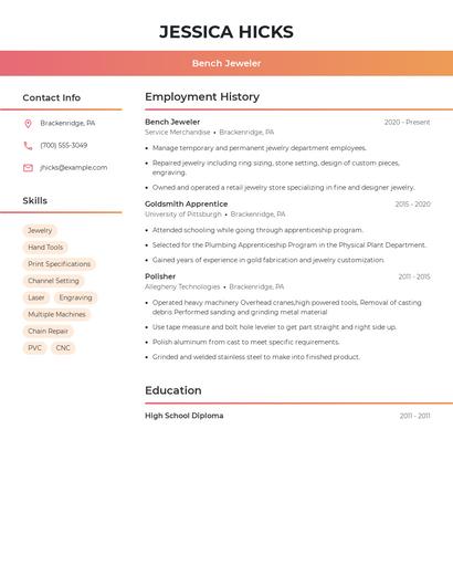 Bench Jeweler Resume