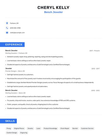 Bench Jeweler Resume