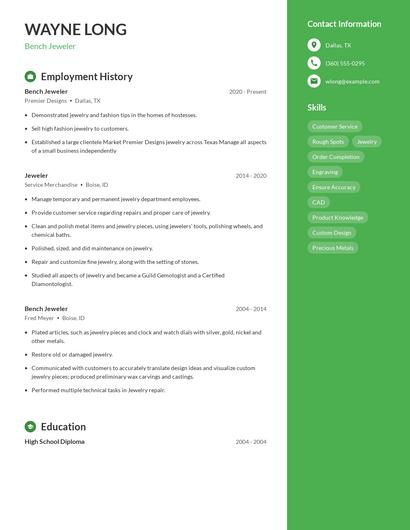 Bench Jeweler Resume