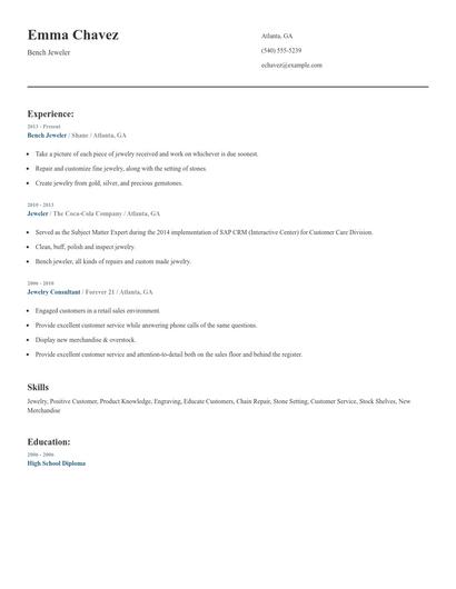 Bench Jeweler Resume
