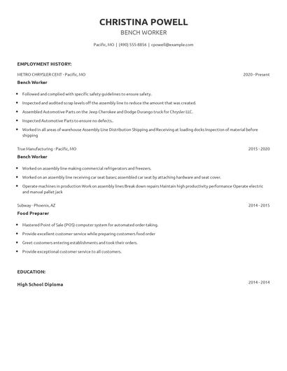 Bench Worker Resume