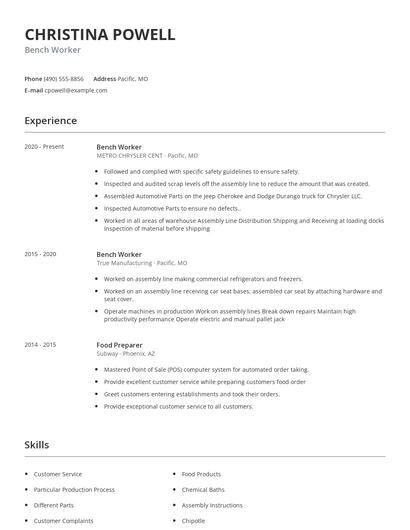 Bench Worker Resume