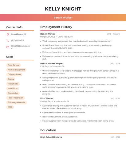 Bench Worker Resume
