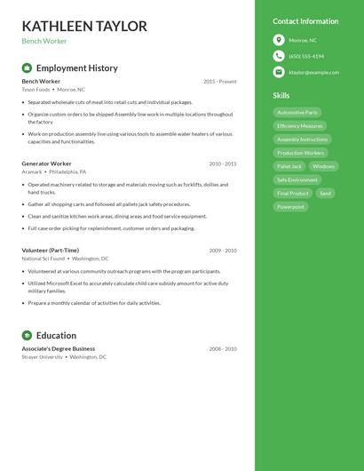 Bench Worker Resume