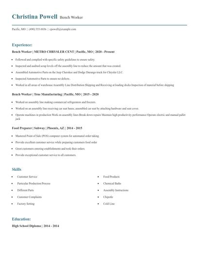 Bench Worker Resume