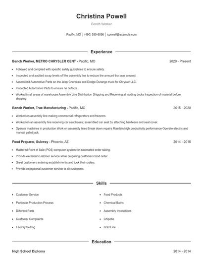 Bench Worker Resume