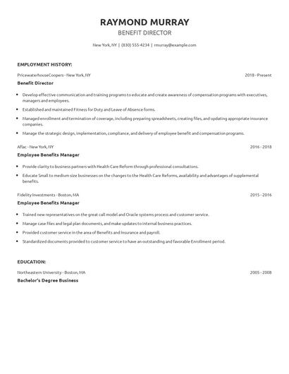 Benefit Director Resume