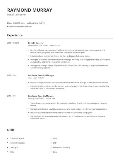 Benefit Director Resume