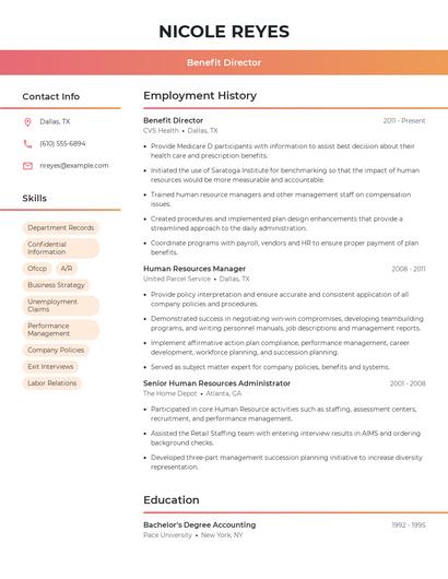 Benefit Director Resume