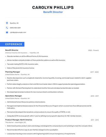 Benefit Director Resume