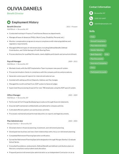 Benefit Director Resume