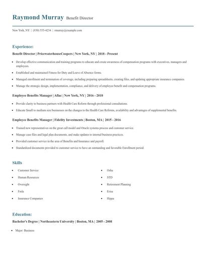Benefit Director Resume