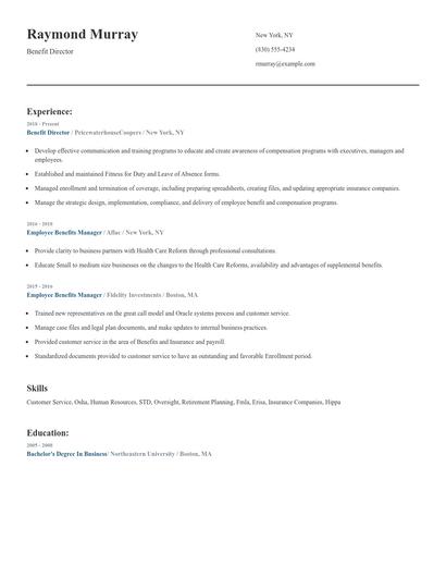 Benefit Director Resume