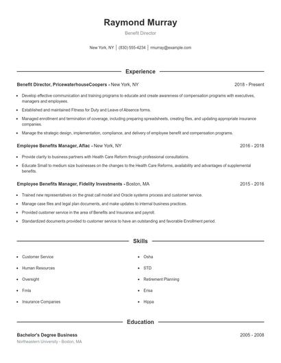 Benefit Director Resume
