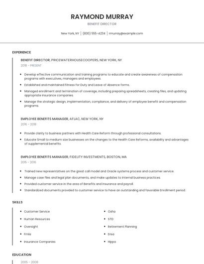 Benefit Director Resume