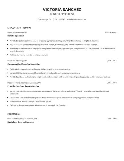 Benefit Specialist Resume