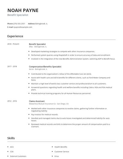 Benefit Specialist Resume