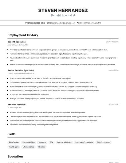 Benefit Specialist Resume