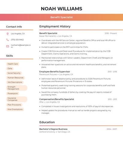 Benefit Specialist Resume