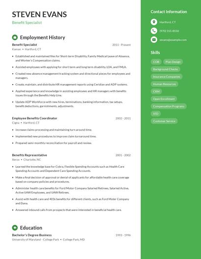 Benefit Specialist Resume