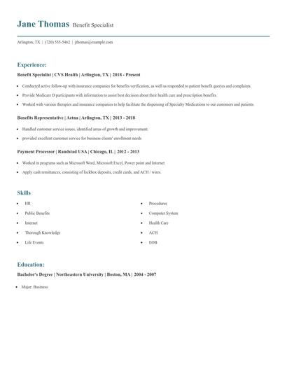 Benefit Specialist Resume