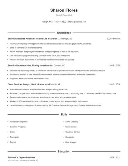Benefit Specialist Resume
