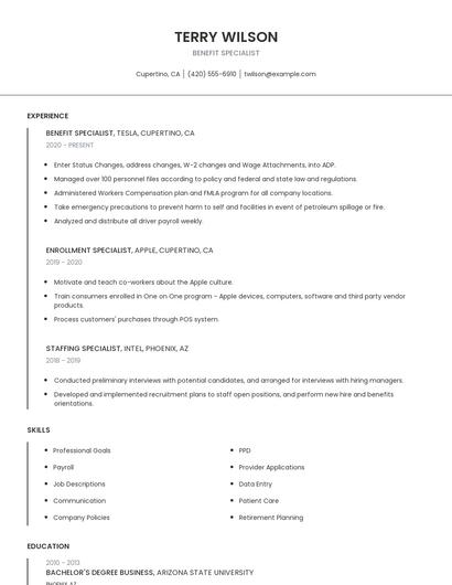 Benefit Specialist Resume