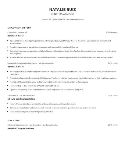 Benefits Advisor Resume
