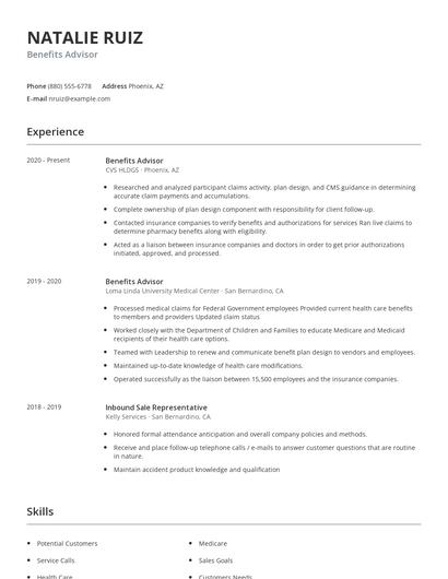 Benefits Advisor Resume