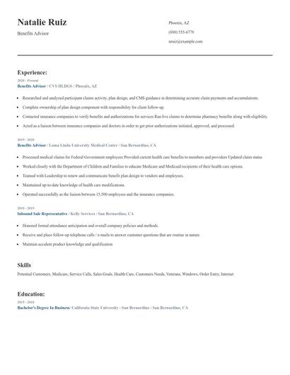 Benefits Advisor Resume