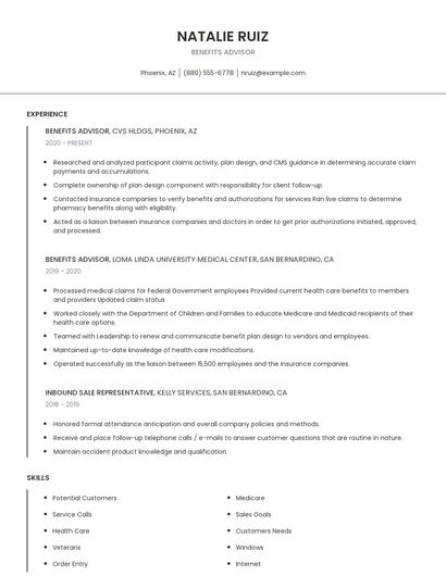 Benefits Advisor Resume