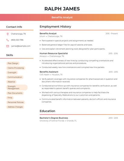 Benefits Analyst Resume