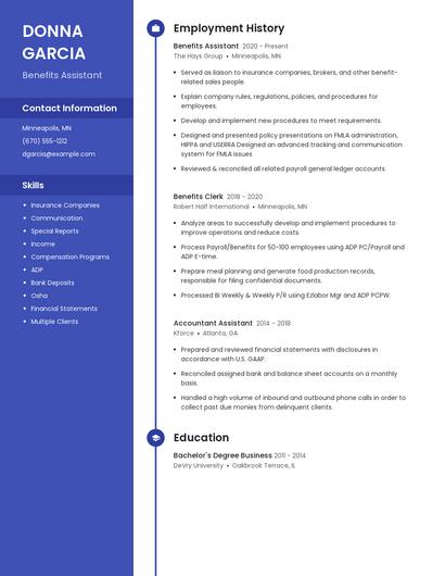 Benefits Assistant Resume