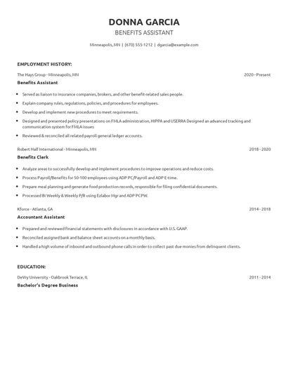Benefits Assistant Resume