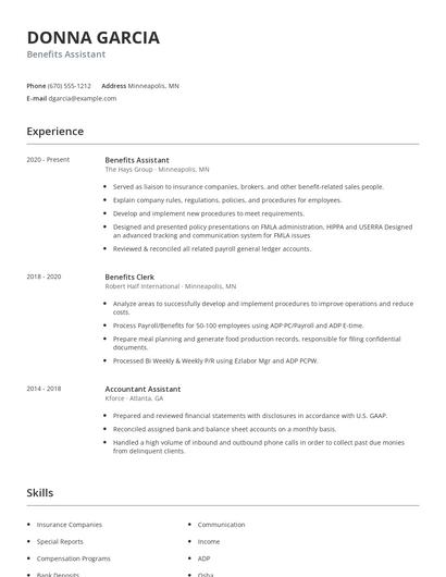 Benefits Assistant Resume
