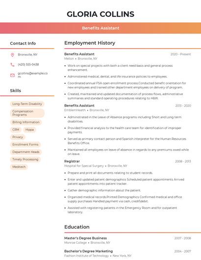 Benefits Assistant Resume
