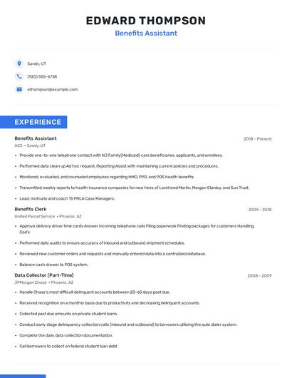 Benefits Assistant Resume