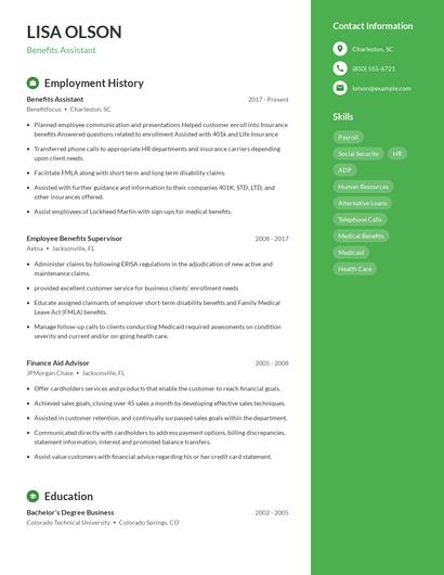 Benefits Assistant Resume