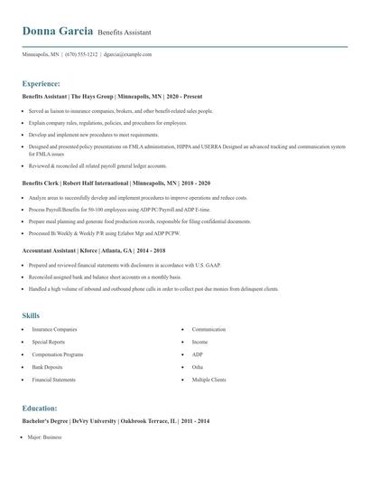 Benefits Assistant Resume