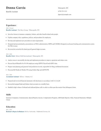 Benefits Assistant Resume