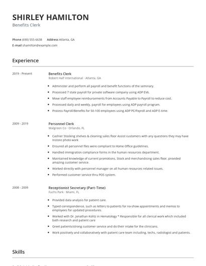 Benefits Clerk Resume