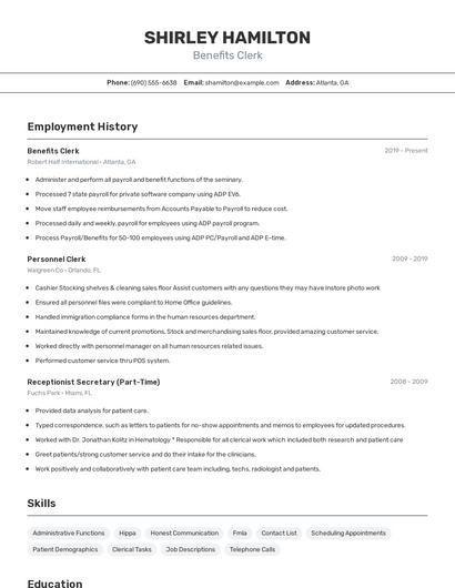 Benefits Clerk Resume