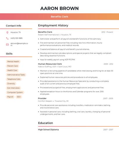 Benefits Clerk Resume