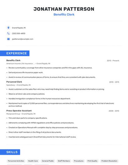 Benefits Clerk Resume
